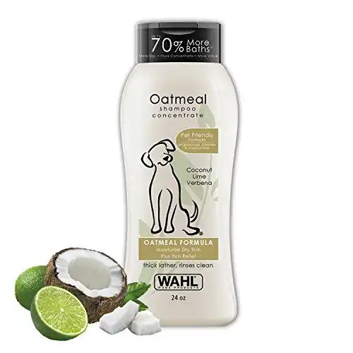 Wahl Dry Skin & Itch Relief Pet Shampoo for Dogs – Oatmeal Formula with Coconut Lime Verbena & Pet Friendly Formula, 24 Oz - Model 820004A