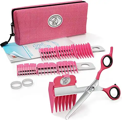 SCAREDY CUT Silent Pet Grooming Kit for Dog, Cat and All Pet Grooming - A Quiet Alternative to Electric Clippers for Sensitive Pets (Right-Handed Pink)