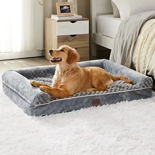 BFPETHOME Dog Beds for Large Dogs, Orthopedic Dog Bed for Medium Large Dogs, Egg- Foam Dog Crate Bed (L(36 * 27 * 6.5) Inch, Grey)